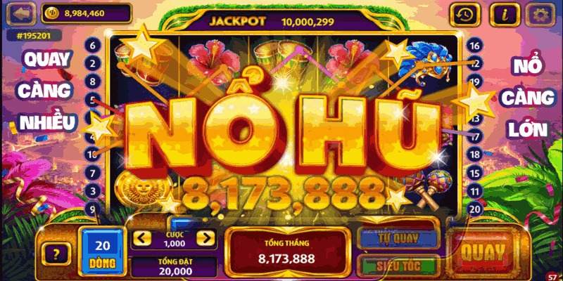 Màn hình quay hũ với biểu tượng may mắn